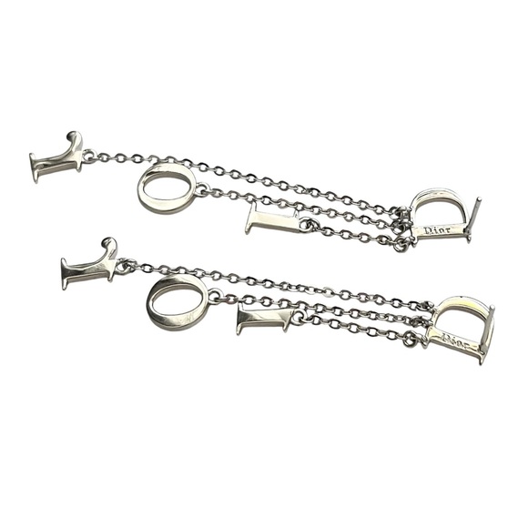 AUTH VTG Christian Dior Silver Chain Logo Dangle Letter Charm Earrings - Picture 3 of 11